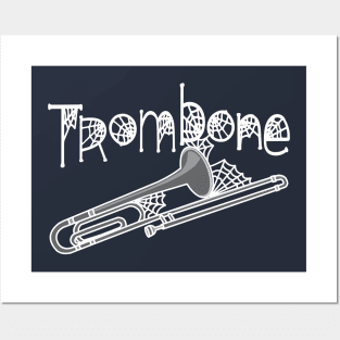 Trombone Halloween Cobwebs White Text Posters and Art